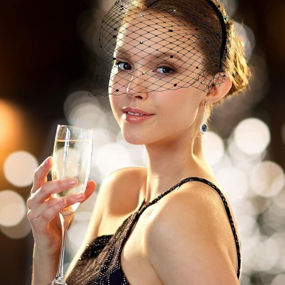 Black Veil Mesh Veil Headband 1920s Headpiece Birdcage Veil Bridal Wedding Tea P - Picture 4 of 7